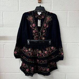 NWT Allison New York two 2 piece Embroidered floral boho top blouse skirt set
